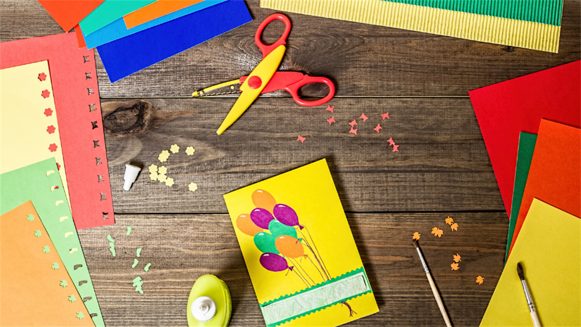 Card making supplies on a desk