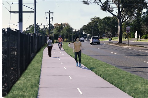 This is an artist's impression of what the Main Road Eltham shared path will look like when it is completed.