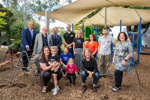 This is an image of local MPs, councillors, preschool teachers and committee members and students at Diamond Hills Preschool.