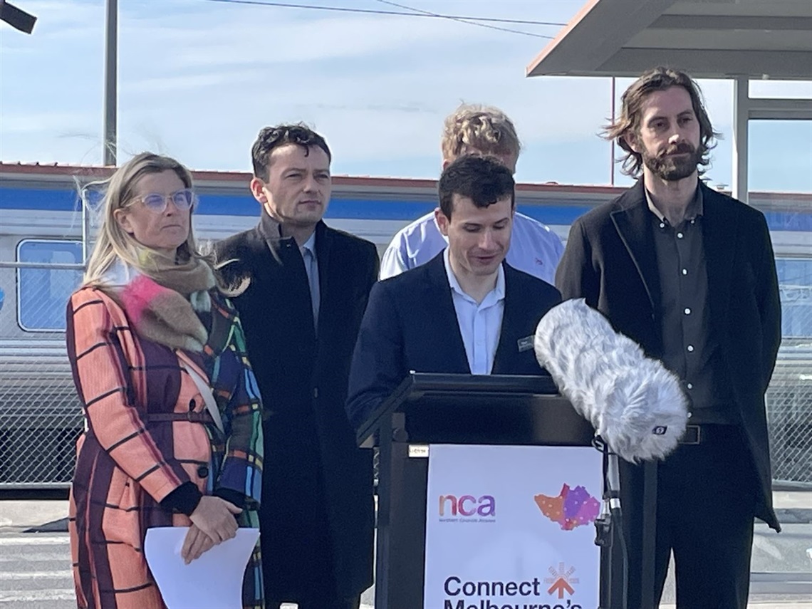 Mayor Ben Ramcharan speaks at the launch of the campaign at Upfield train station