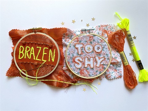 An example of the type of stitches for the workshop. One stich says 