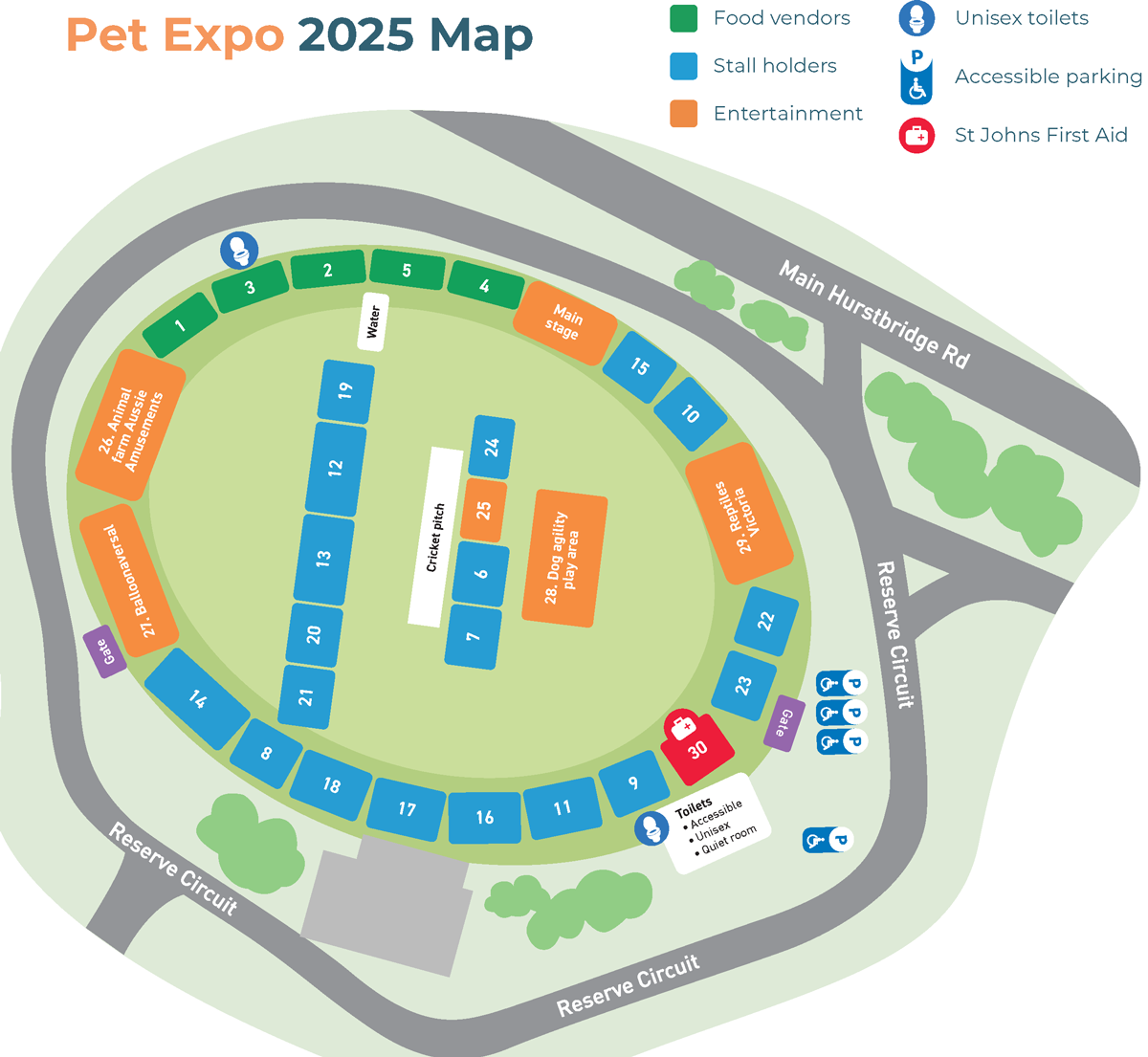 Map showing locations of stalls