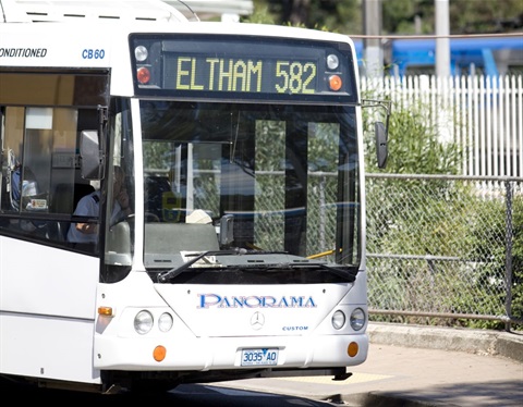 This is a photograph of a public bus in Eltham.