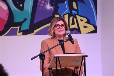 This is a photograph of Youth Minister Natalie Suleyman from the official opening of the Nillumbik Youth Hub