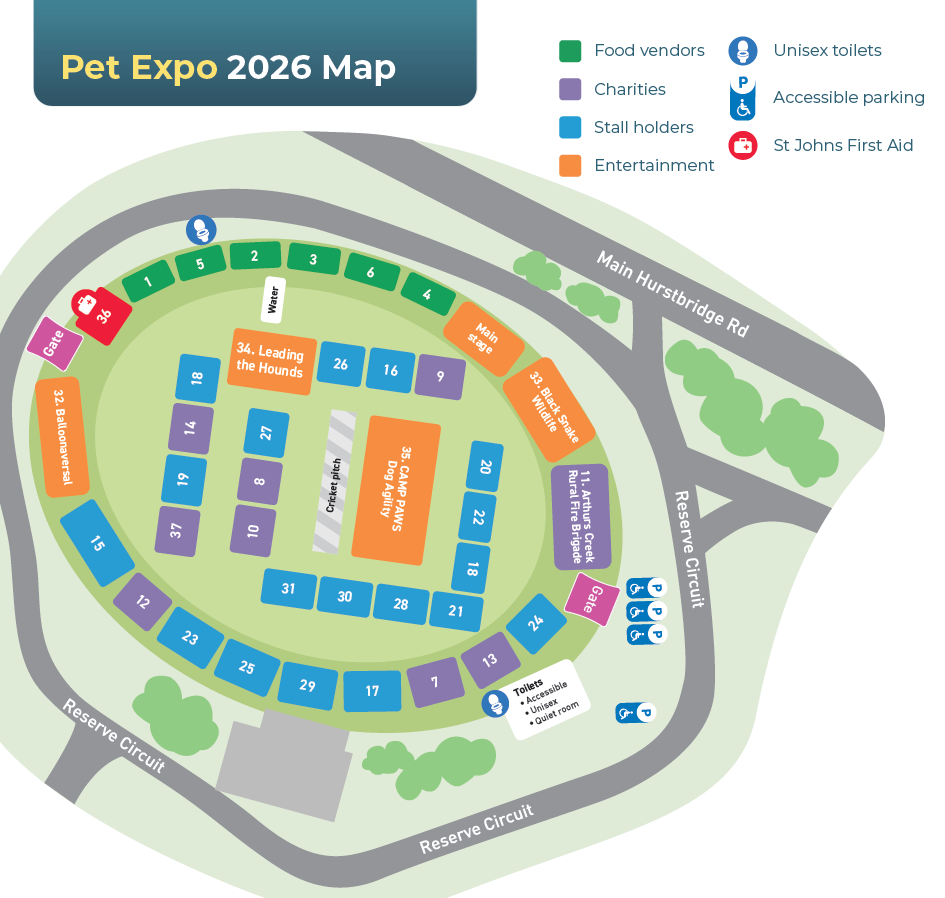 map showing the locations of stalls at pet expo